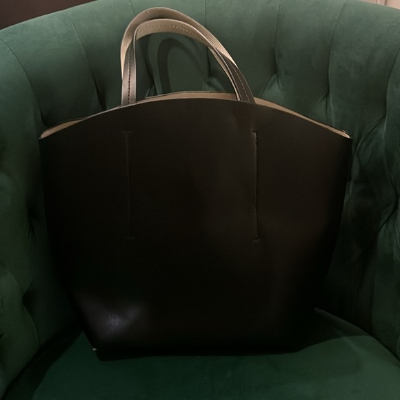 Zara Black Tote Tie Top with Inner Pouch A06 - Picture 4 of 6